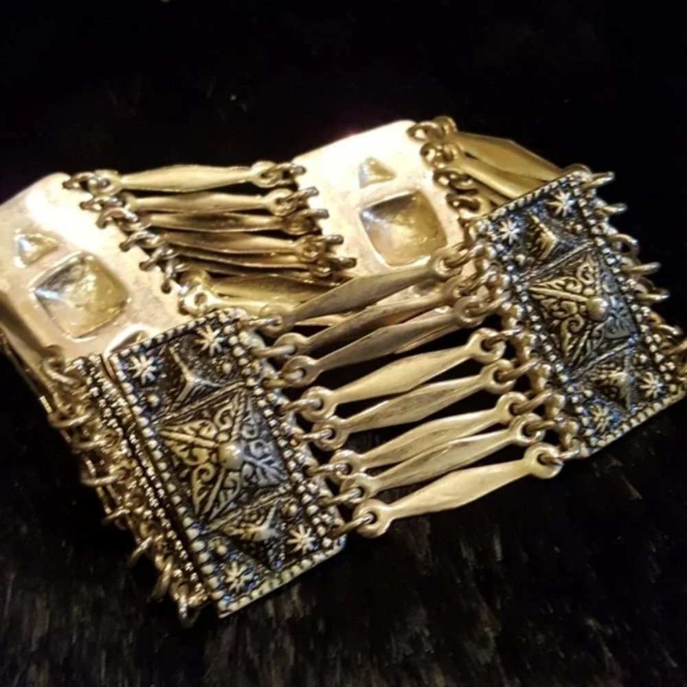 Vintage Taxco Mexico Sterling Silver925 A Wide Multi-Row Panel Link Bracelet - Picture 4 of 16